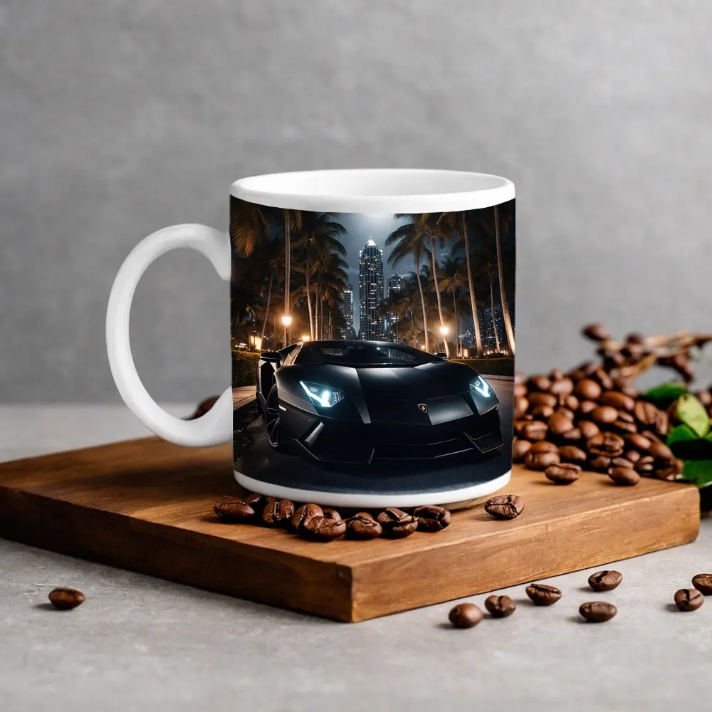 Lamborghini Aventador Black Night City Palms – Mugs