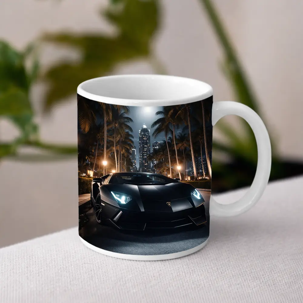 Lamborghini Aventador Black Night City Palms – Mugs
