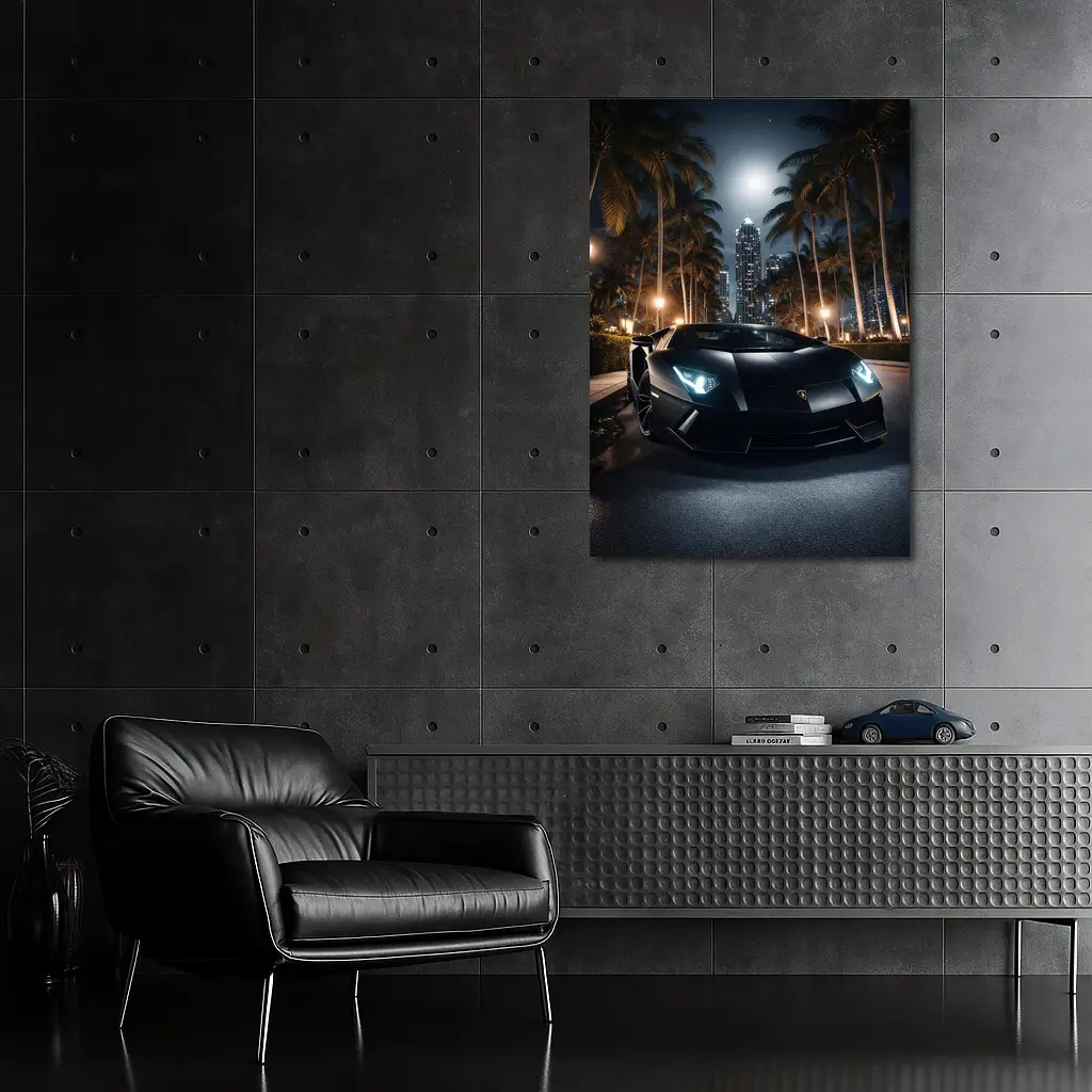 Lamborghini Aventador Black Night City Palms – Wall Art
