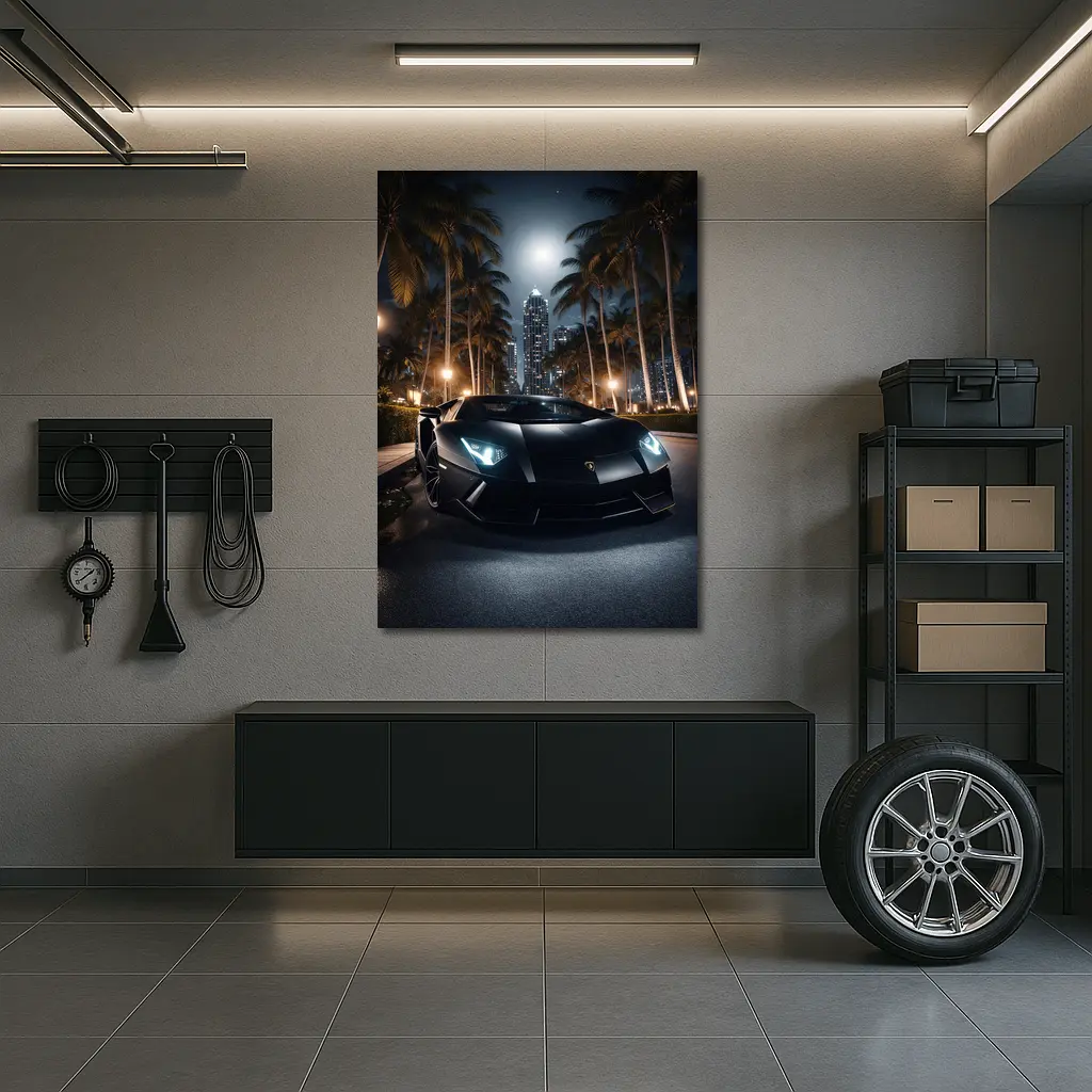 Lamborghini Aventador Black Night City Palms – Wall Art