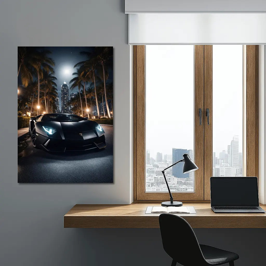 Lamborghini Aventador Black Night City Palms – Wall Art