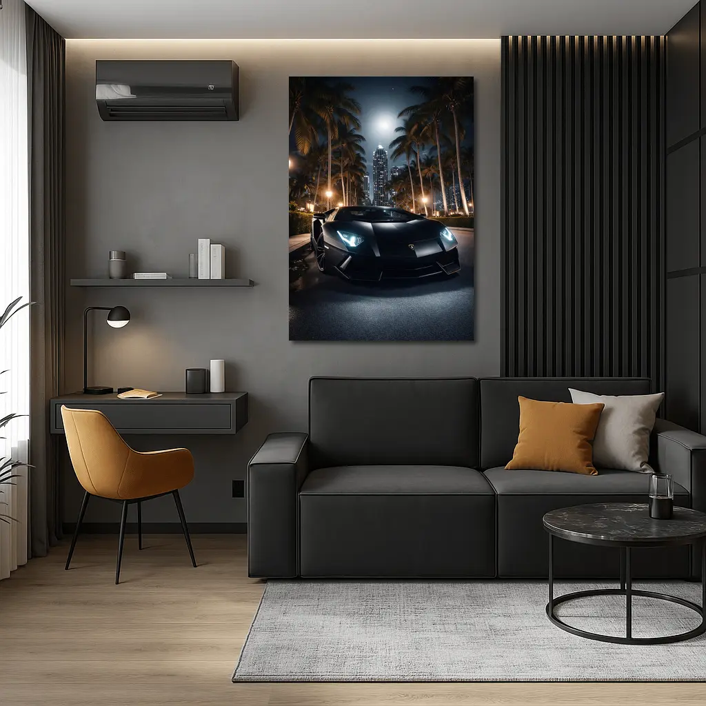 Lamborghini Aventador Black Night City Palms – Wall Art