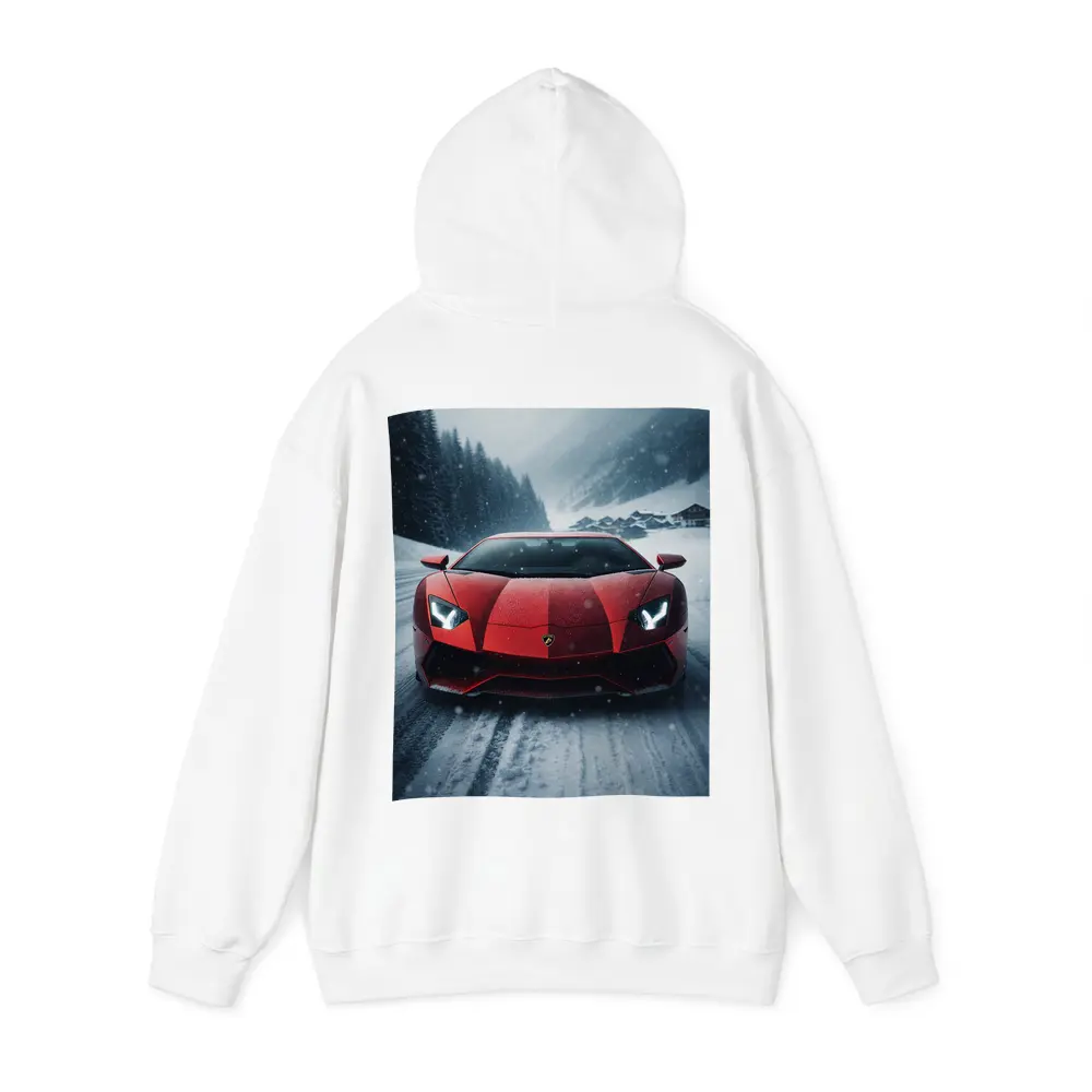 Lamborghini Aventador Red Snow Winter Drive – Hoodies