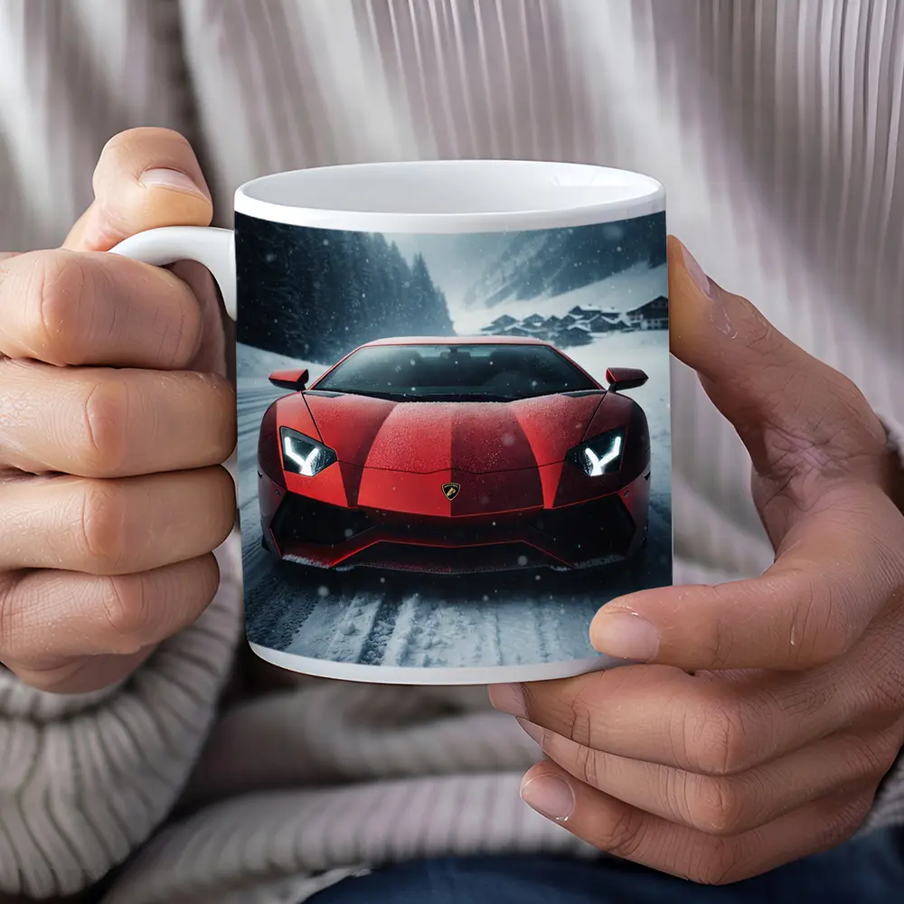 Lamborghini Aventador Red Snow Winter Drive – Mugs