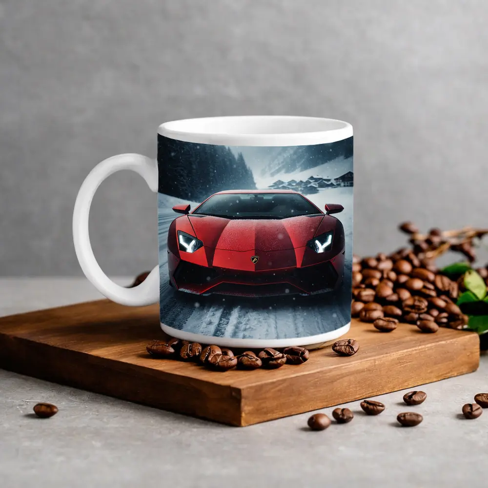 Lamborghini Aventador Red Snow Winter Drive – Mugs