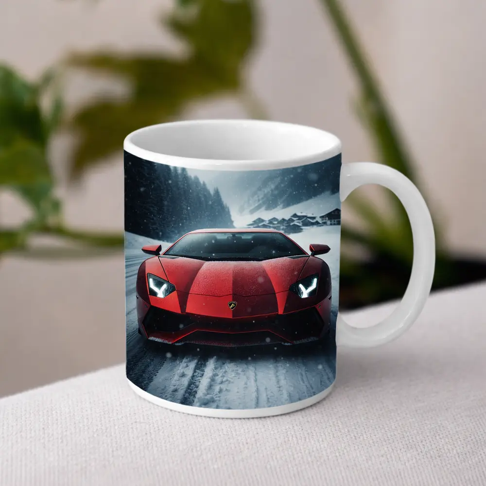Lamborghini Aventador Red Snow Winter Drive – Mugs