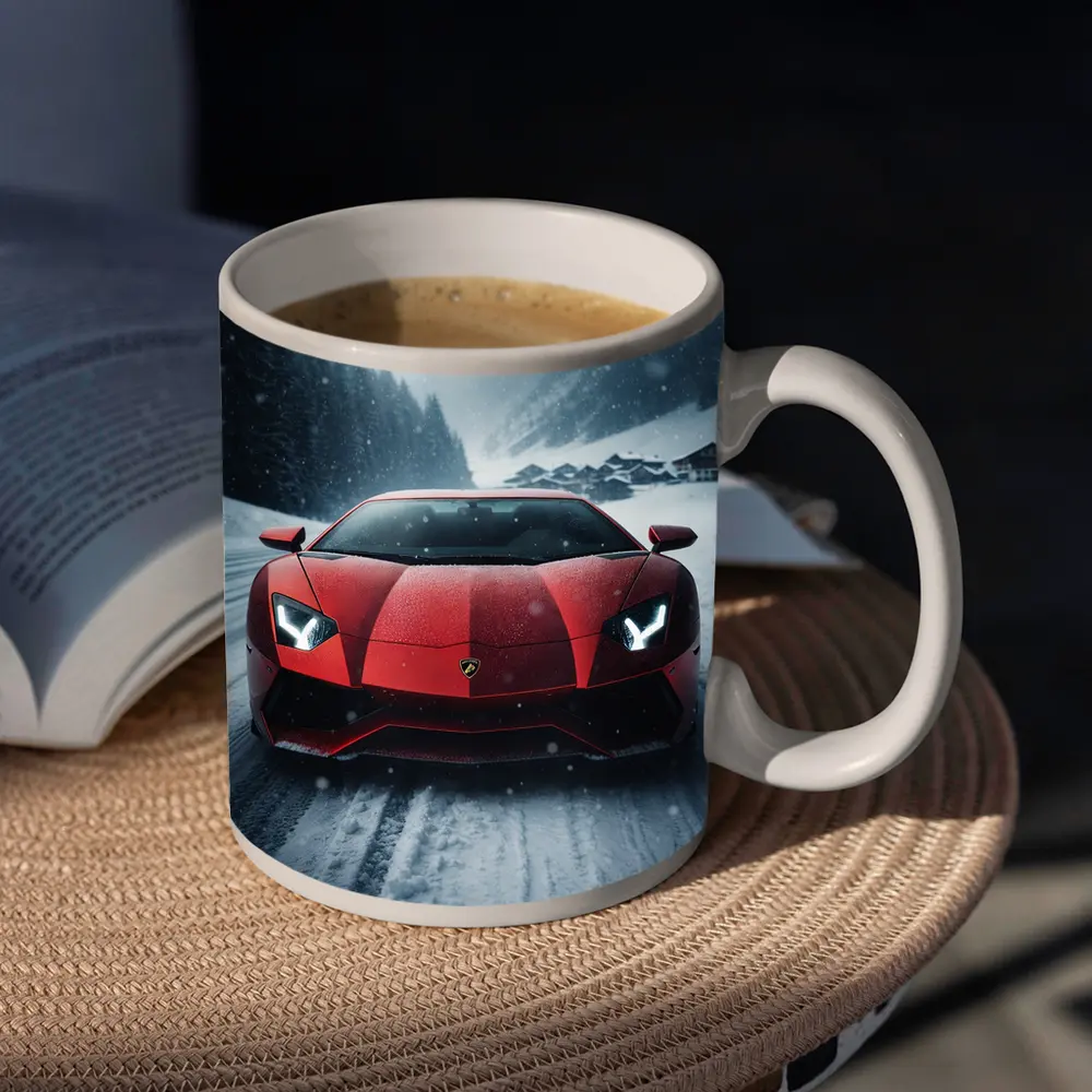 Lamborghini Aventador Red Snow Winter Drive – Mugs