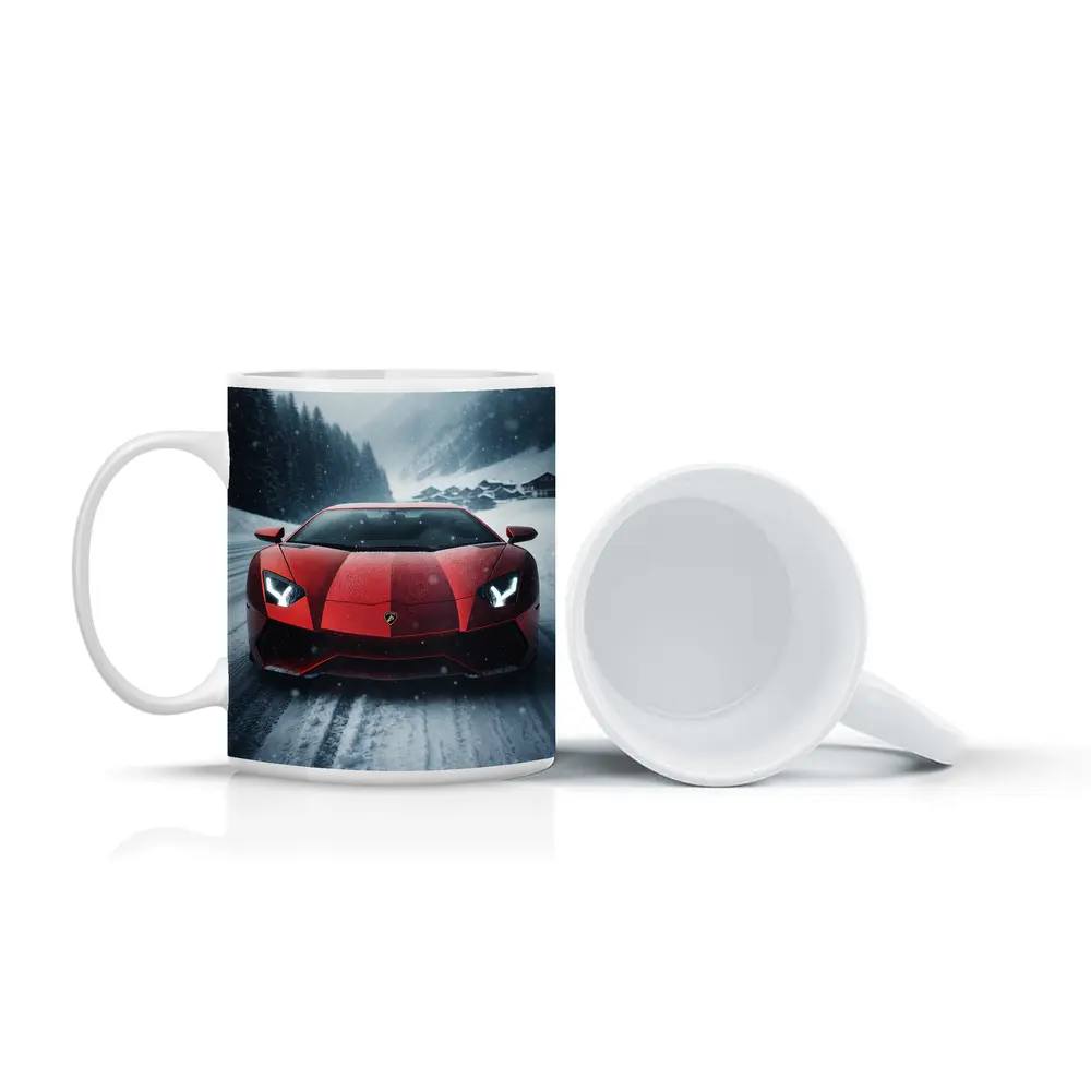 Lamborghini Aventador Red Snow Winter Drive – Mugs