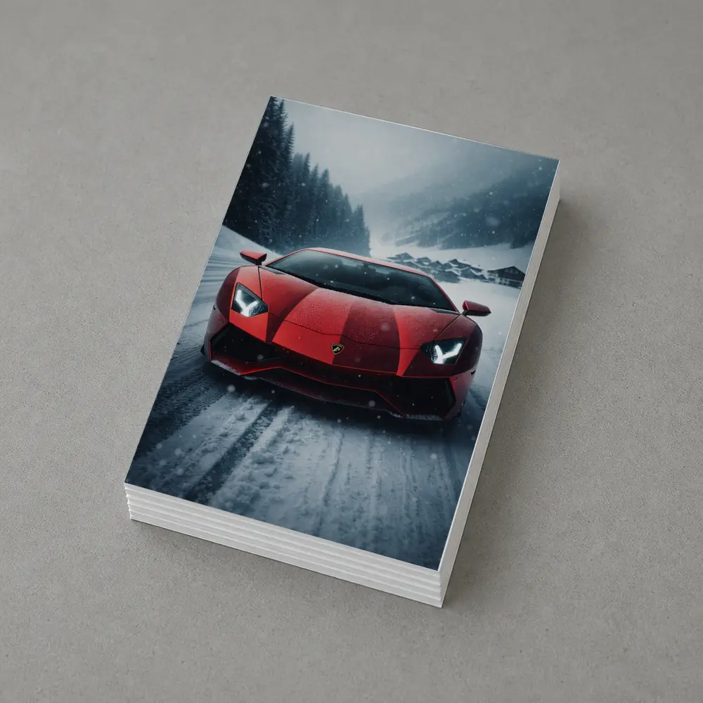 Lamborghini Aventador Red Snow Winter Drive – Postcards