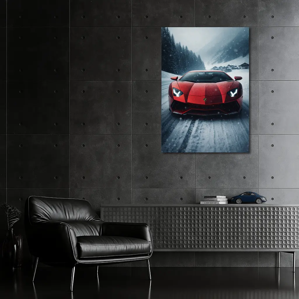 Lamborghini Aventador Red Snow Winter Drive – Wall Art