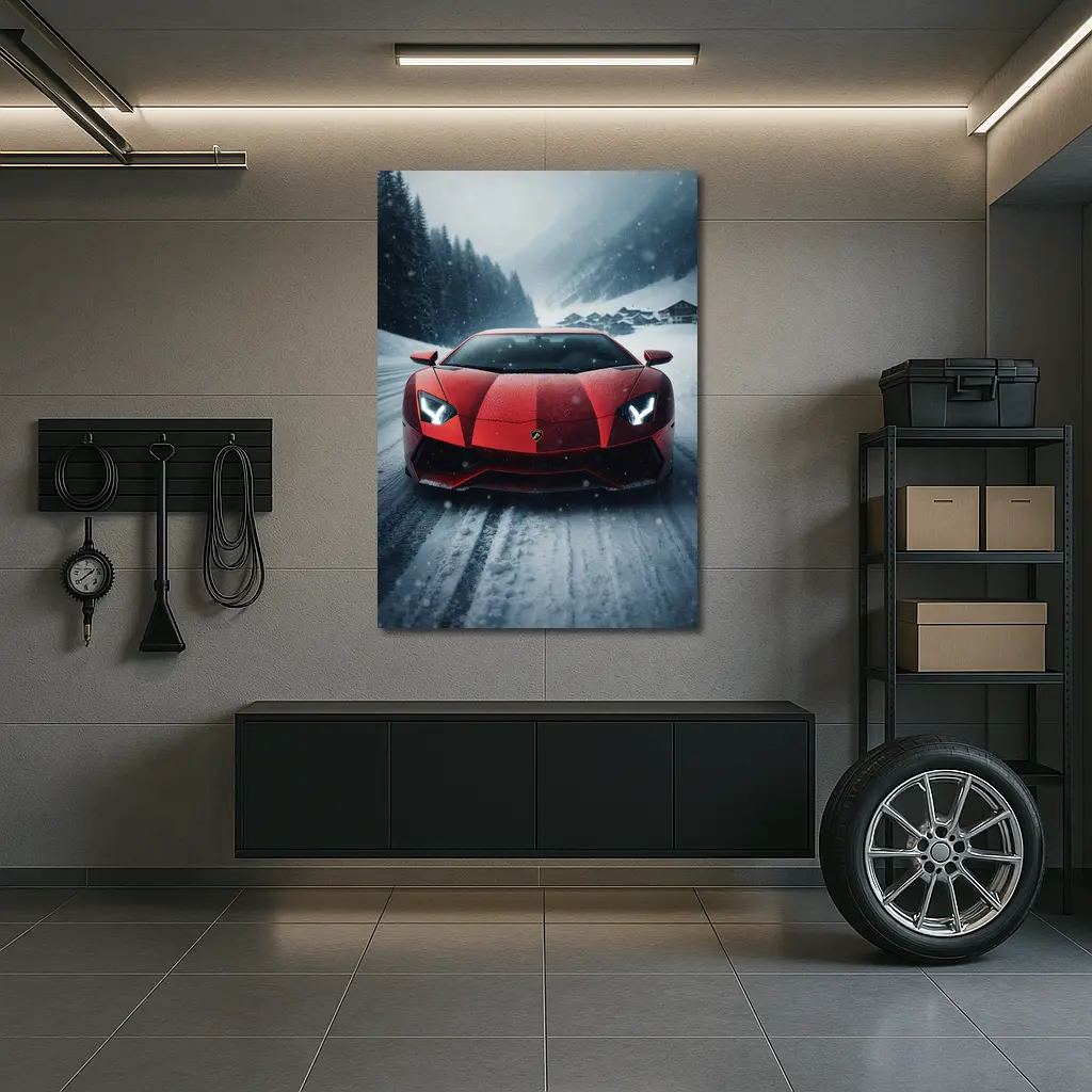 Lamborghini Aventador Red Snow Winter Drive – Wall Art