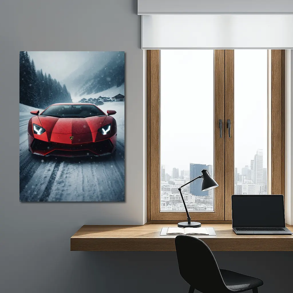 Lamborghini Aventador Red Snow Winter Drive – Wall Art