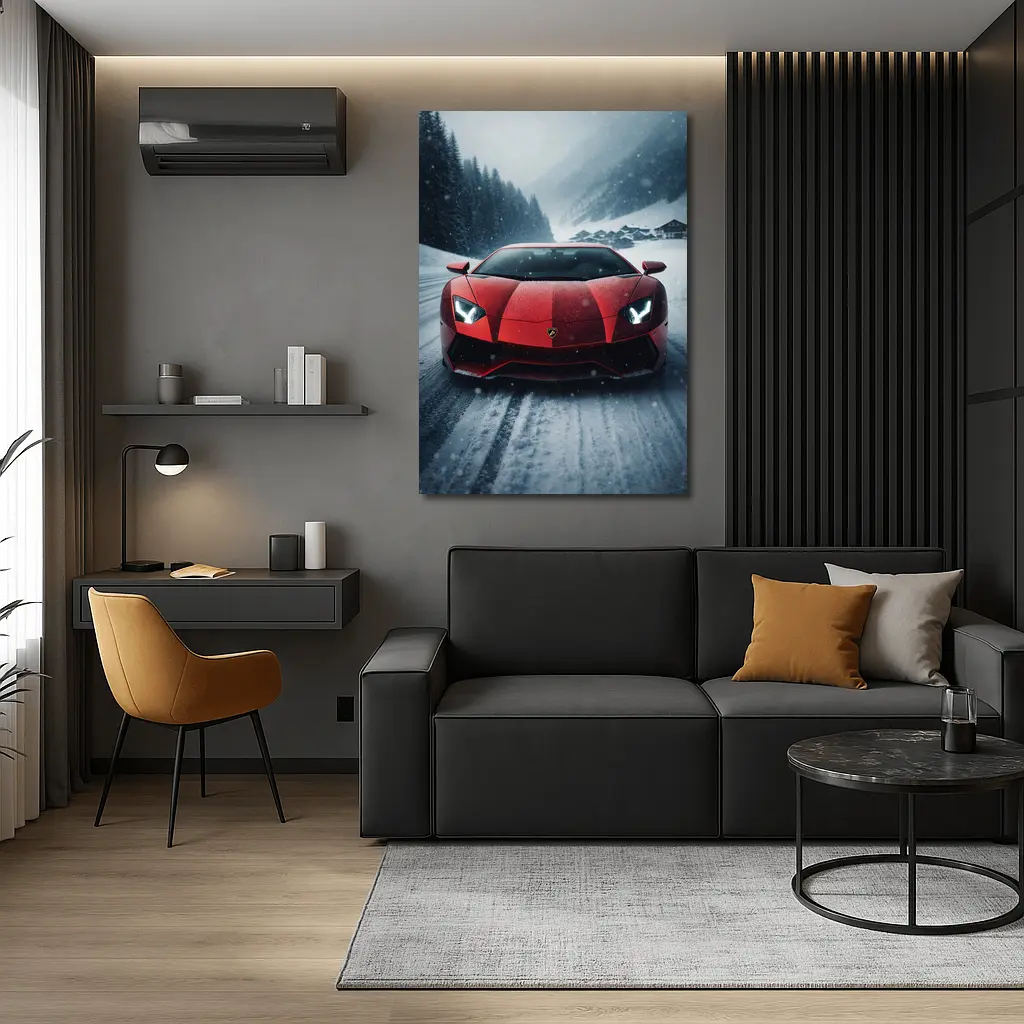 Lamborghini Aventador Red Snow Winter Drive – Wall Art