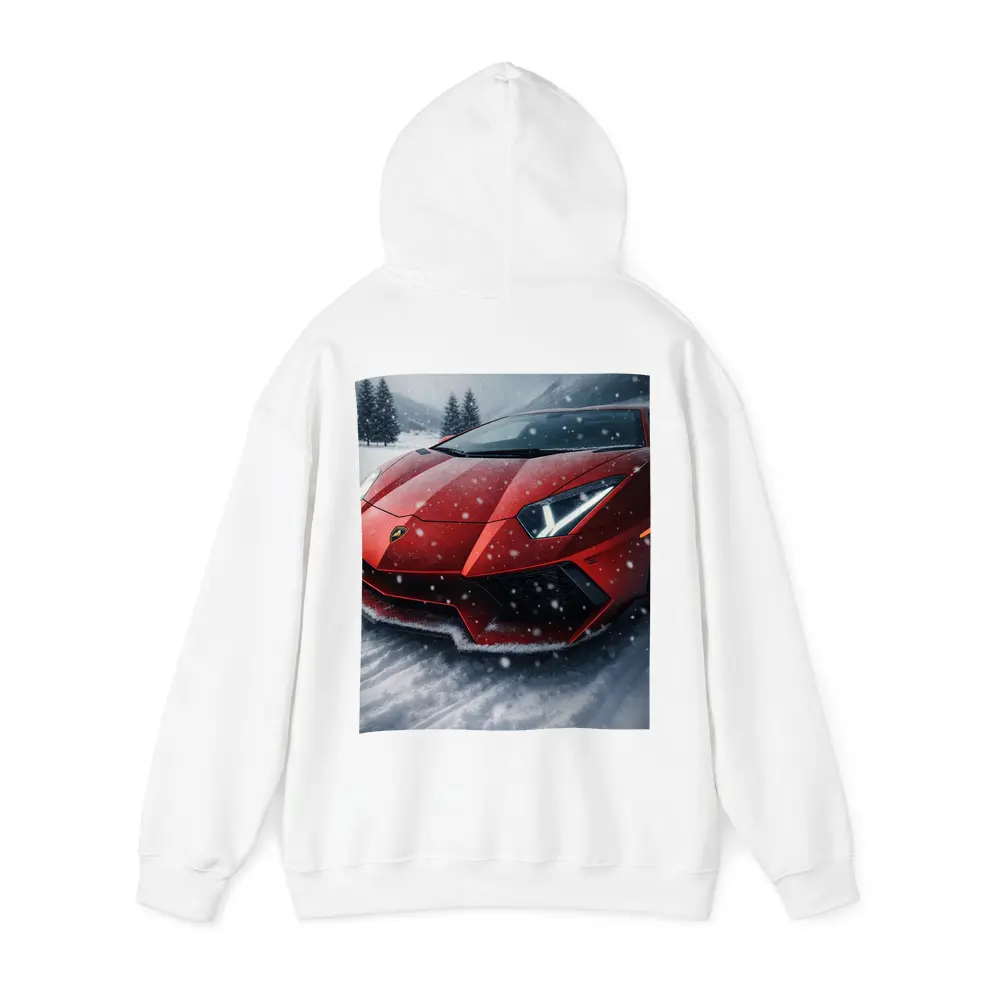 Lamborghini Aventador Red Car In Snow – Hoodies