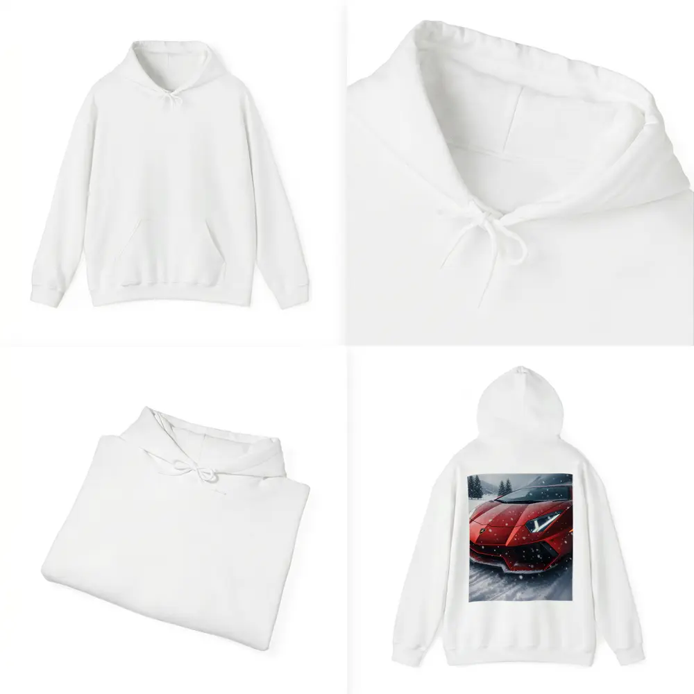Lamborghini Aventador Red Car In Snow – Hoodies