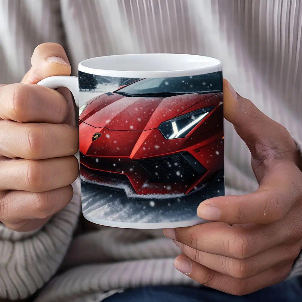Lamborghini Aventador Red Car In Snow – Mugs