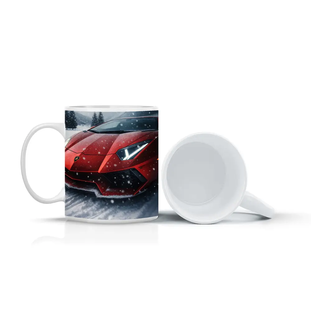 Lamborghini Aventador Red Car In Snow – Mugs