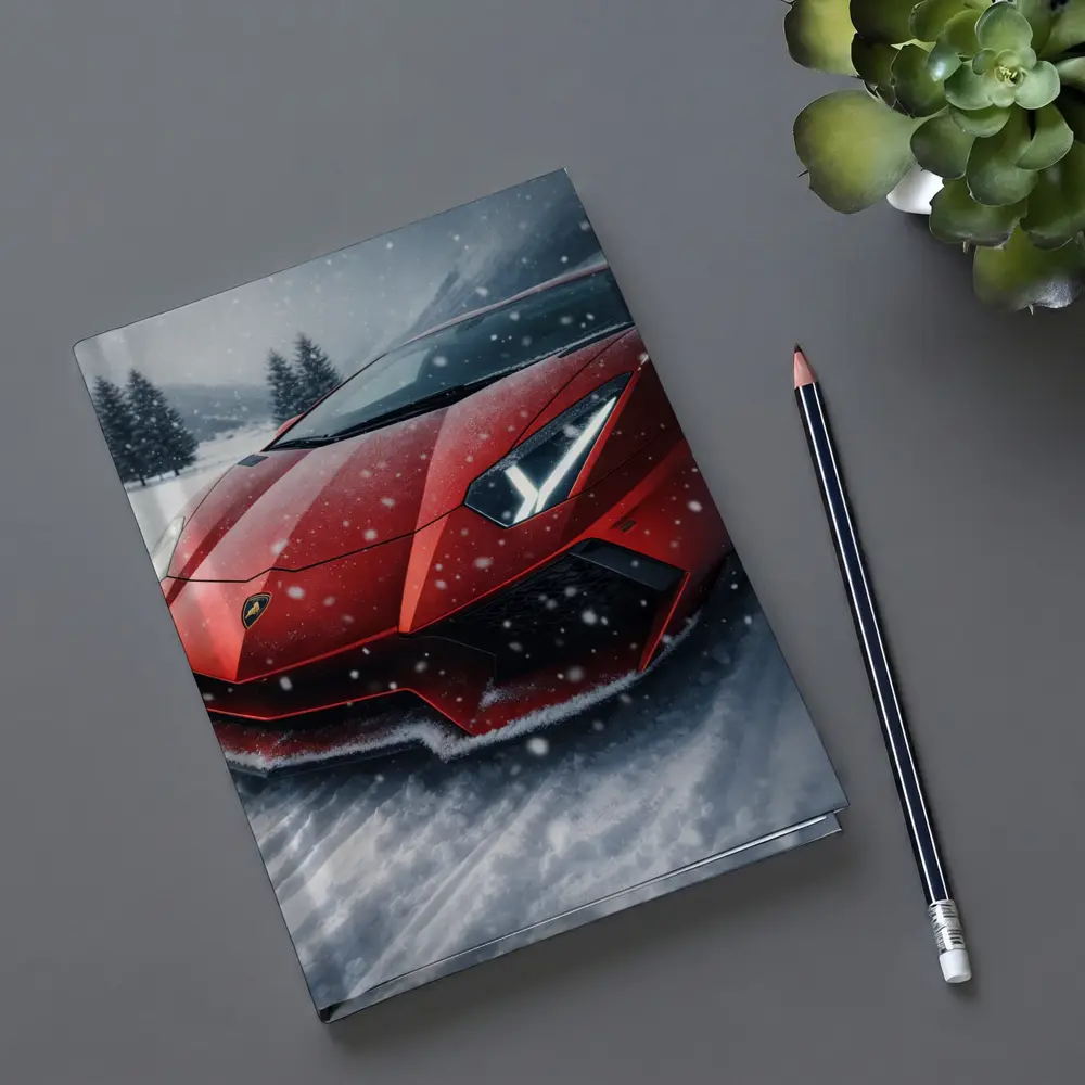 Lamborghini Aventador Red Car In Snow – Notebooks