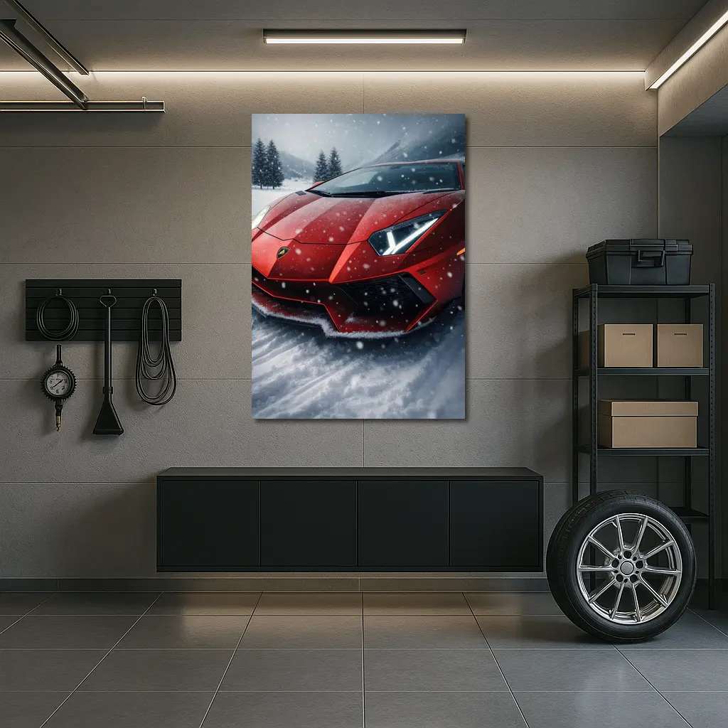 Lamborghini Aventador Red Car In Snow – Wall Art