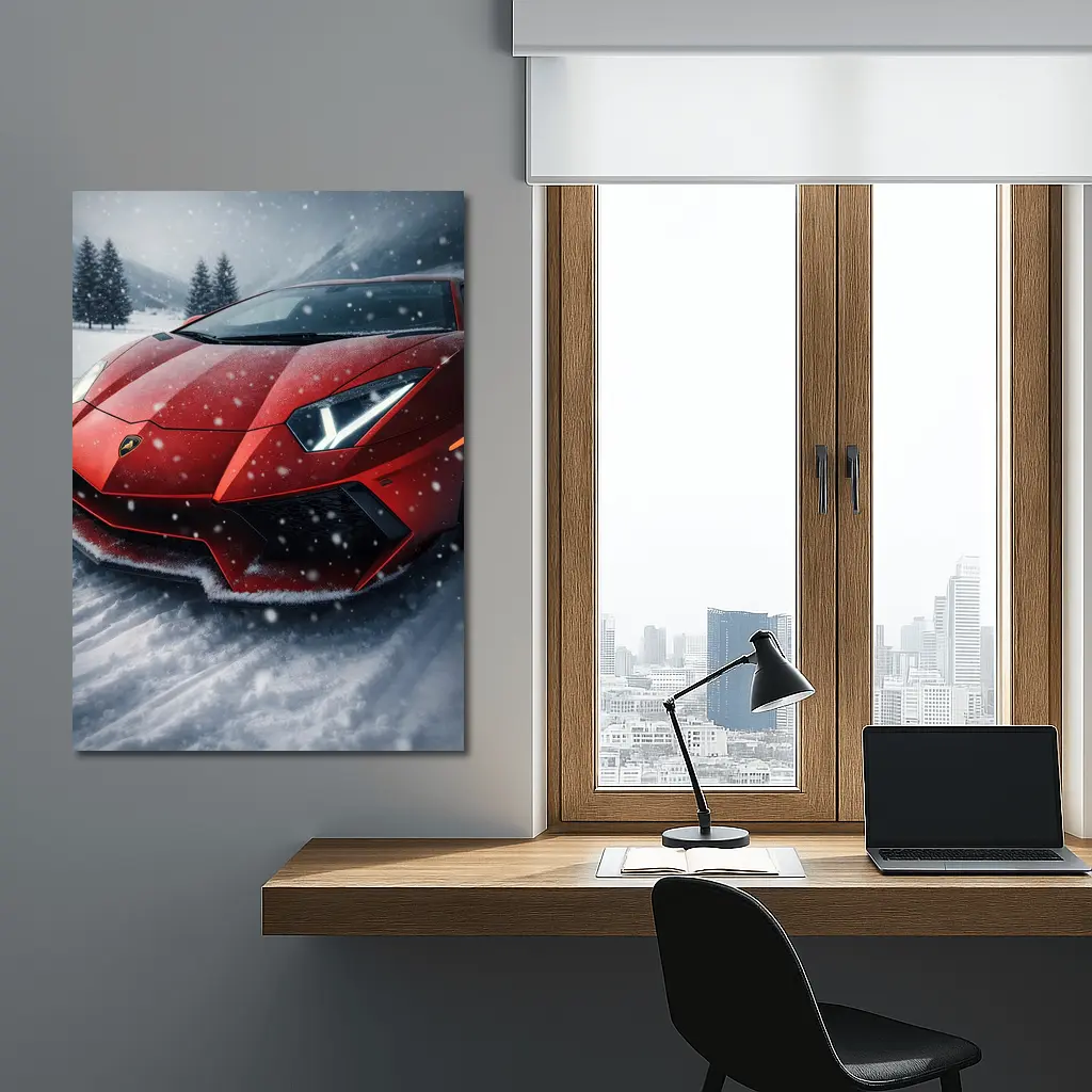 Lamborghini Aventador Red Car In Snow – Wall Art