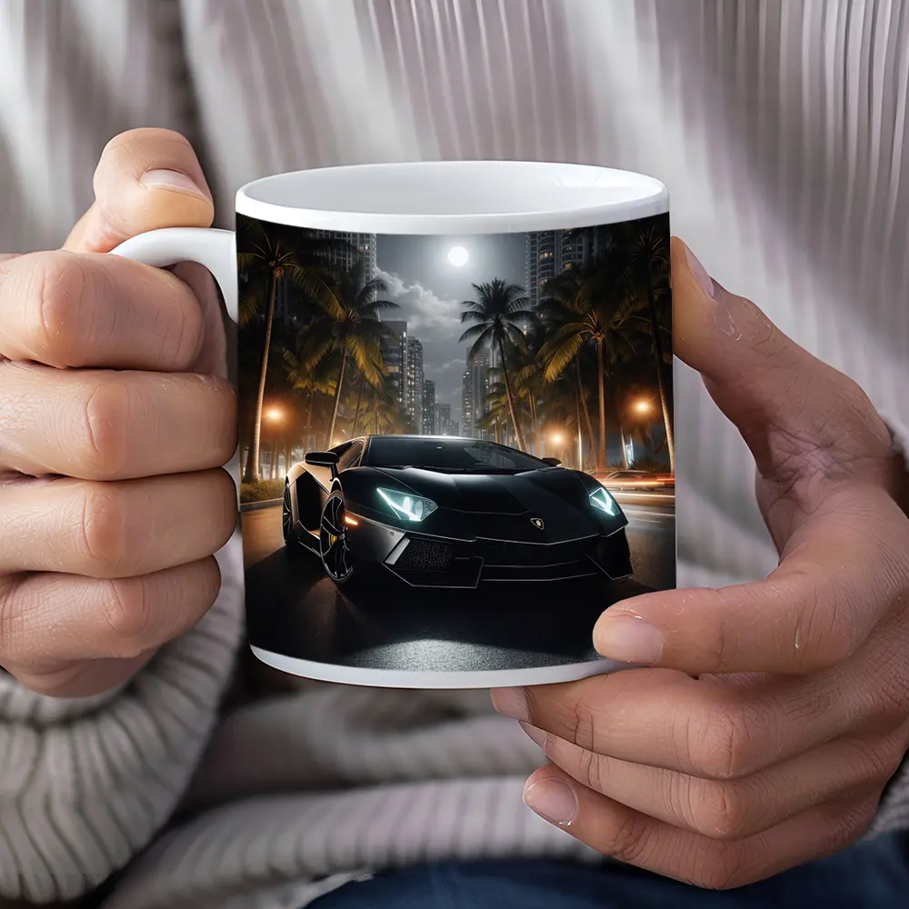 Lamborghini Aventador Black Night City Street – Mugs