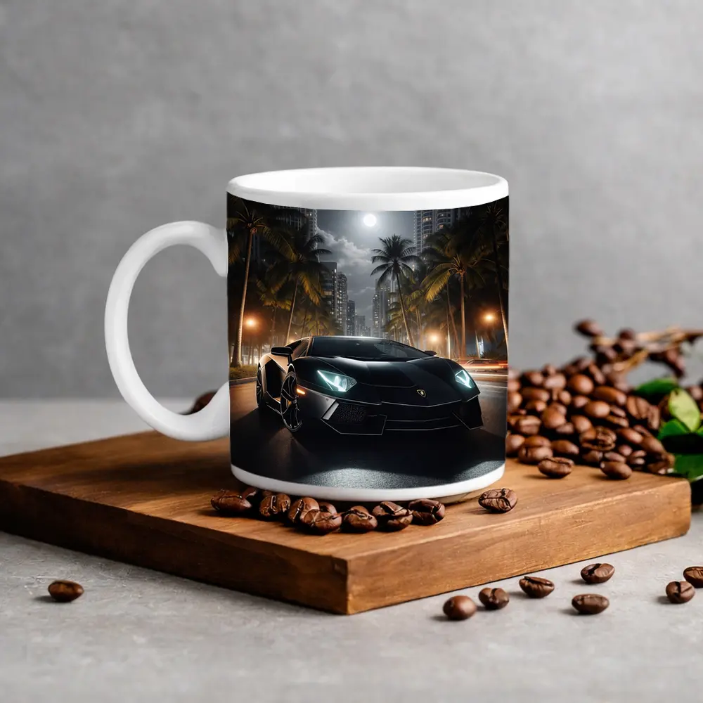 Lamborghini Aventador Black Night City Street – Mugs