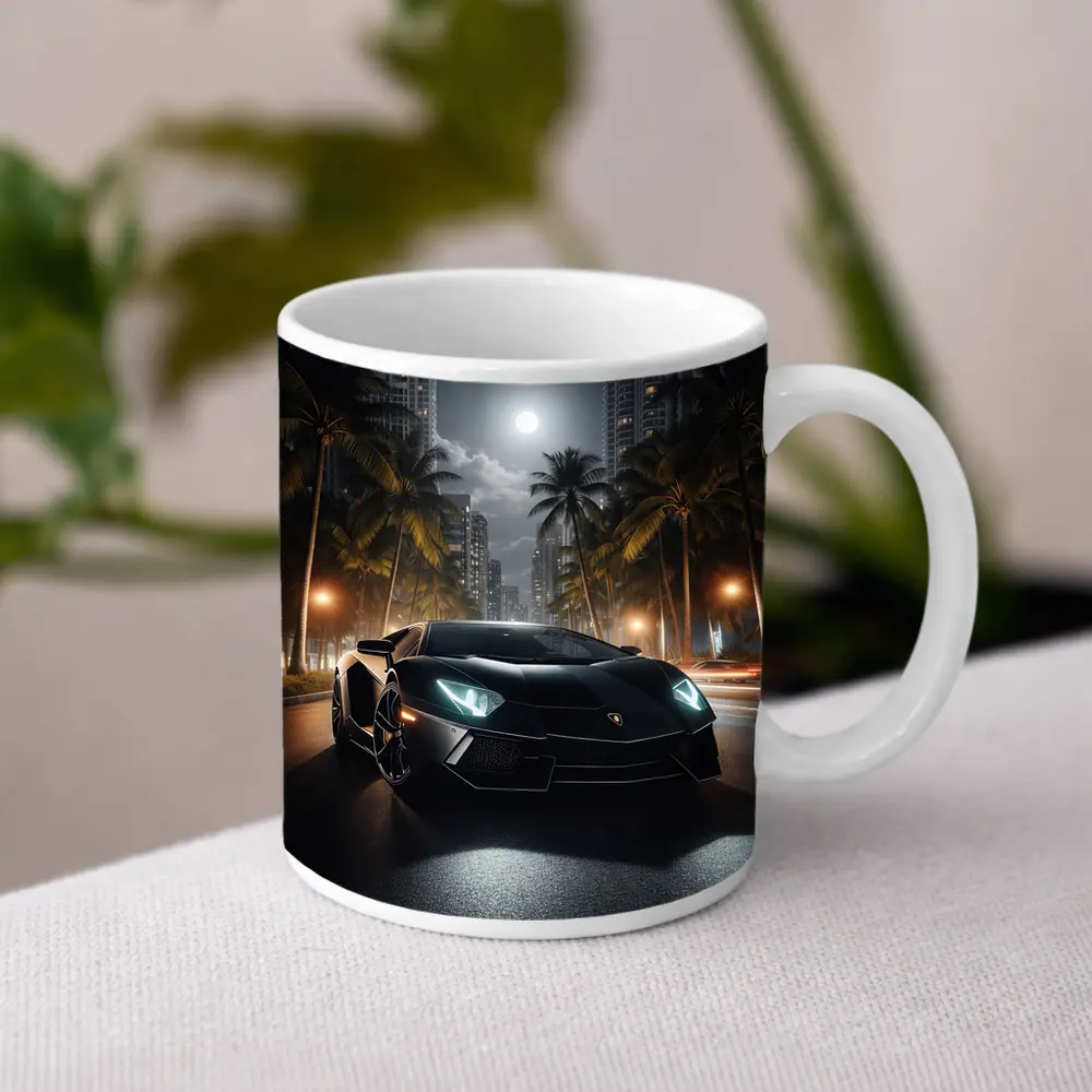 Lamborghini Aventador Black Night City Street – Mugs