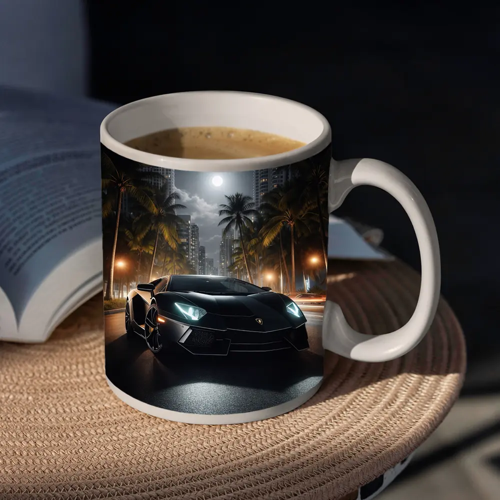 Lamborghini Aventador Black Night City Street – Mugs