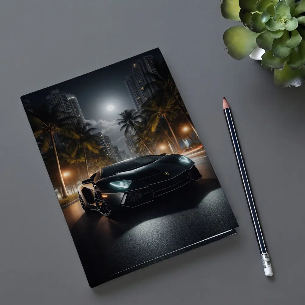 Lamborghini Aventador Black Night City Street – Notebooks