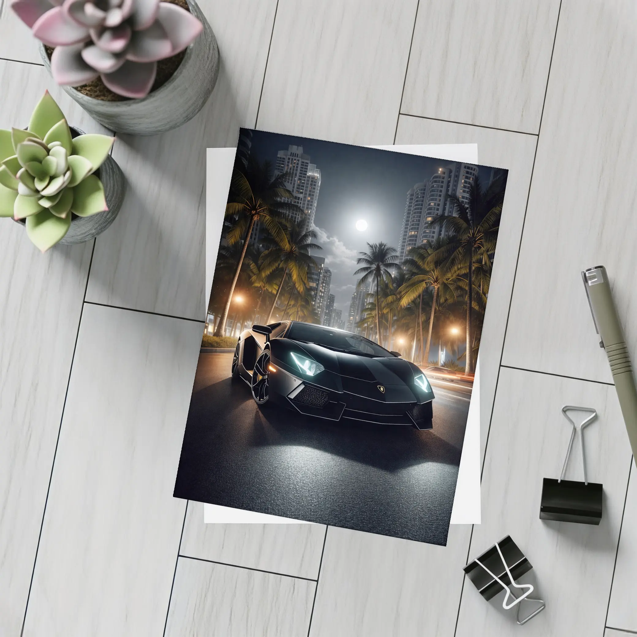 Lamborghini Aventador Black Night City Street – Postcards