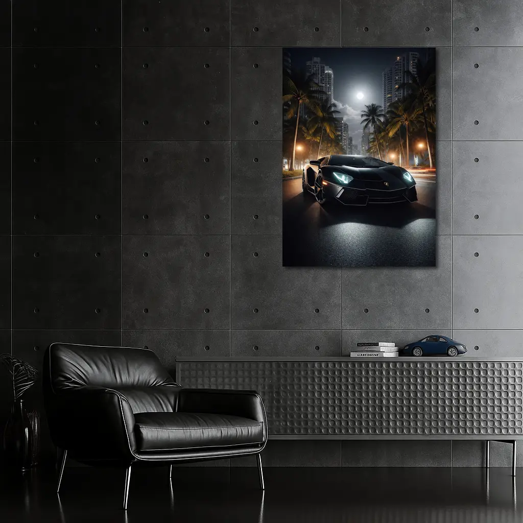 Lamborghini Aventador Black Night City Street – Wall Art