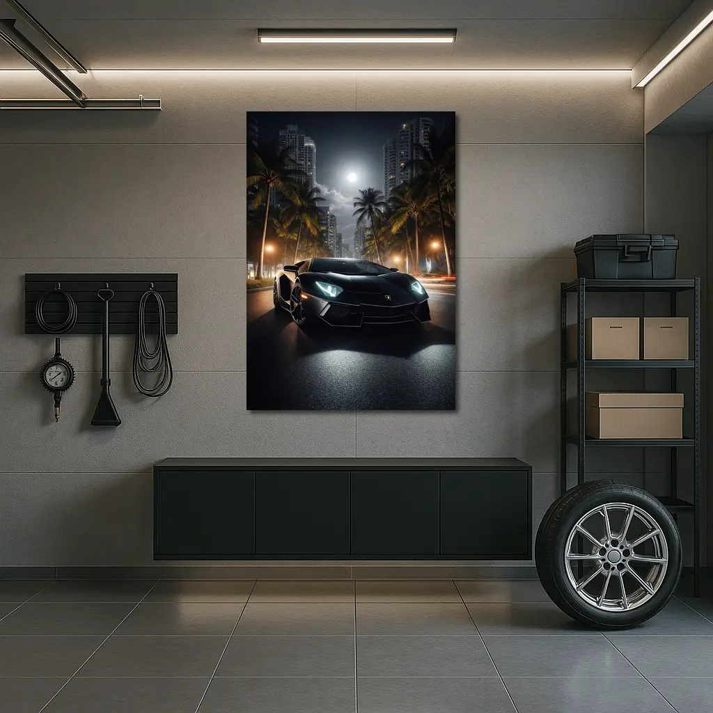 Lamborghini Aventador Black Night City Street – Wall Art
