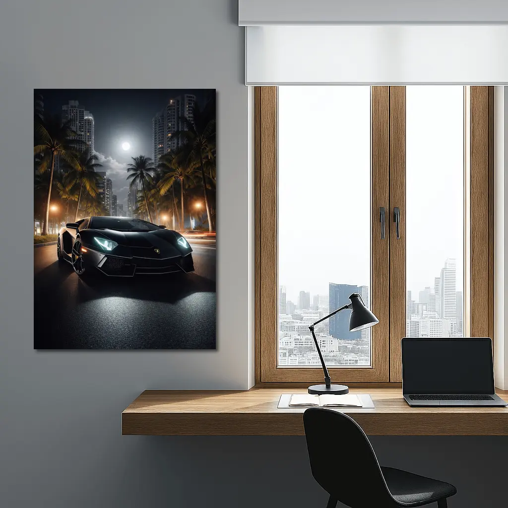 Lamborghini Aventador Black Night City Street – Wall Art