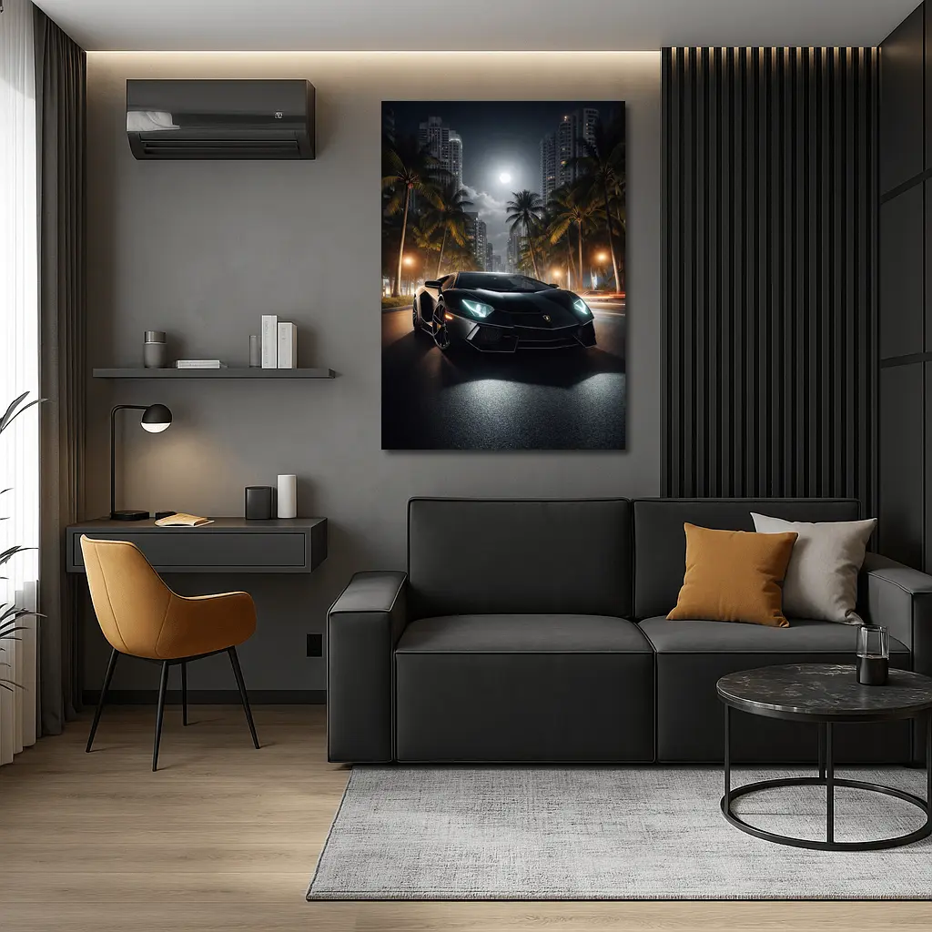 Lamborghini Aventador Black Night City Street – Wall Art