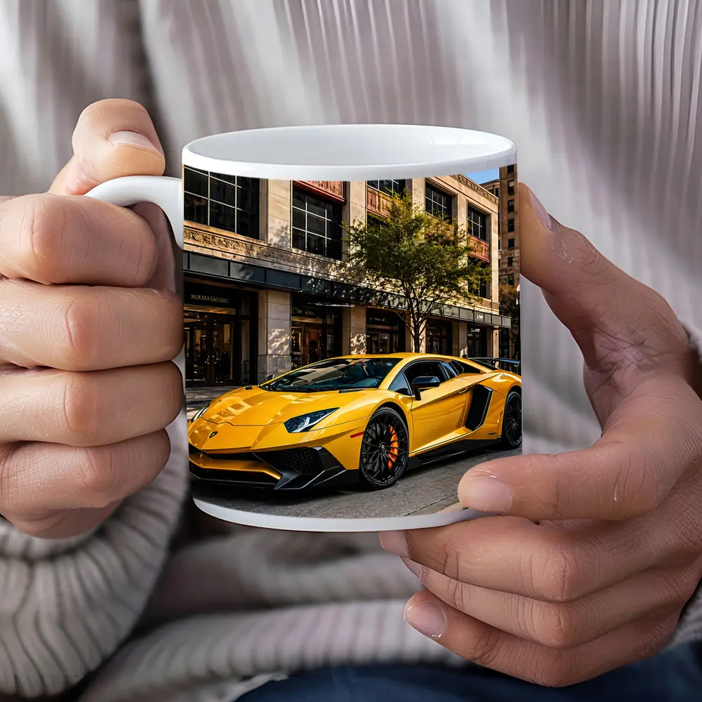 Lamborghini Aventador Yellow City Street – Mugs