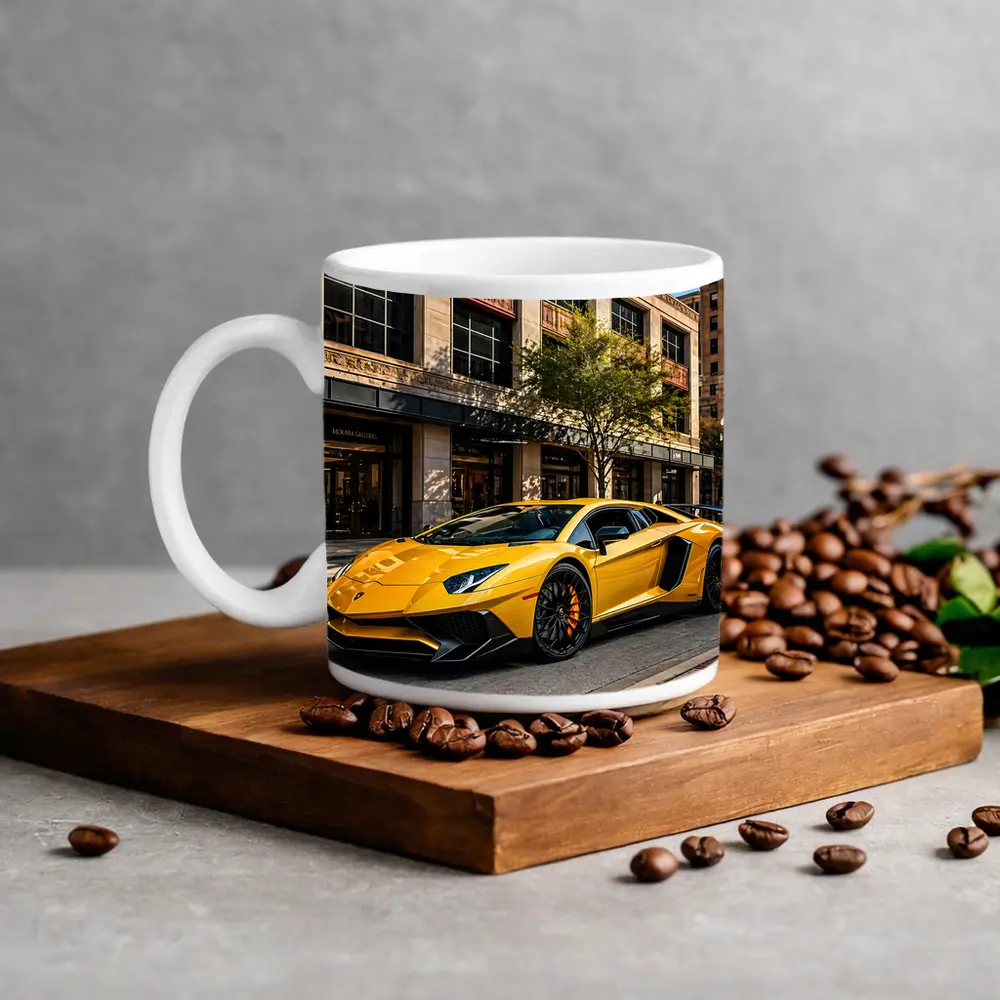 Lamborghini Aventador Yellow City Street – Mugs