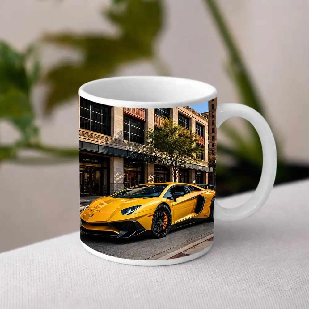 Lamborghini Aventador Yellow City Street – Mugs