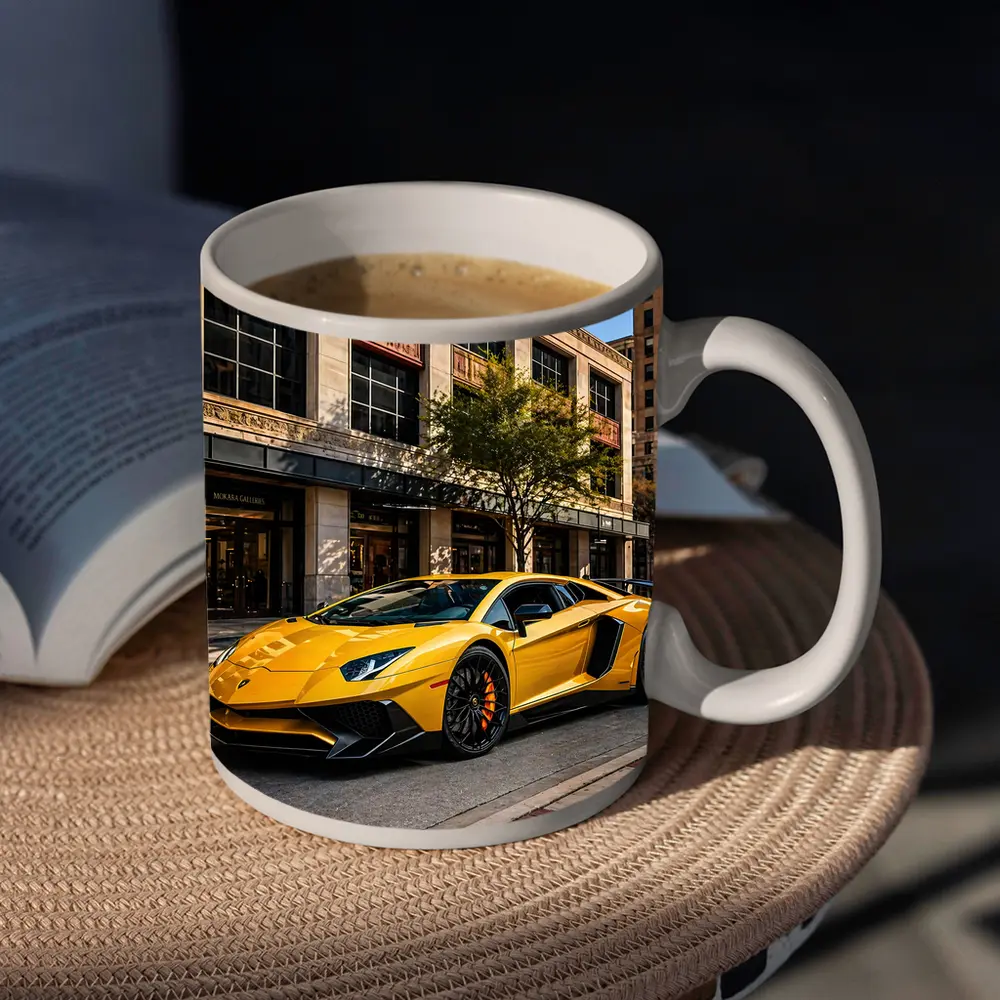 Lamborghini Aventador Yellow City Street – Mugs