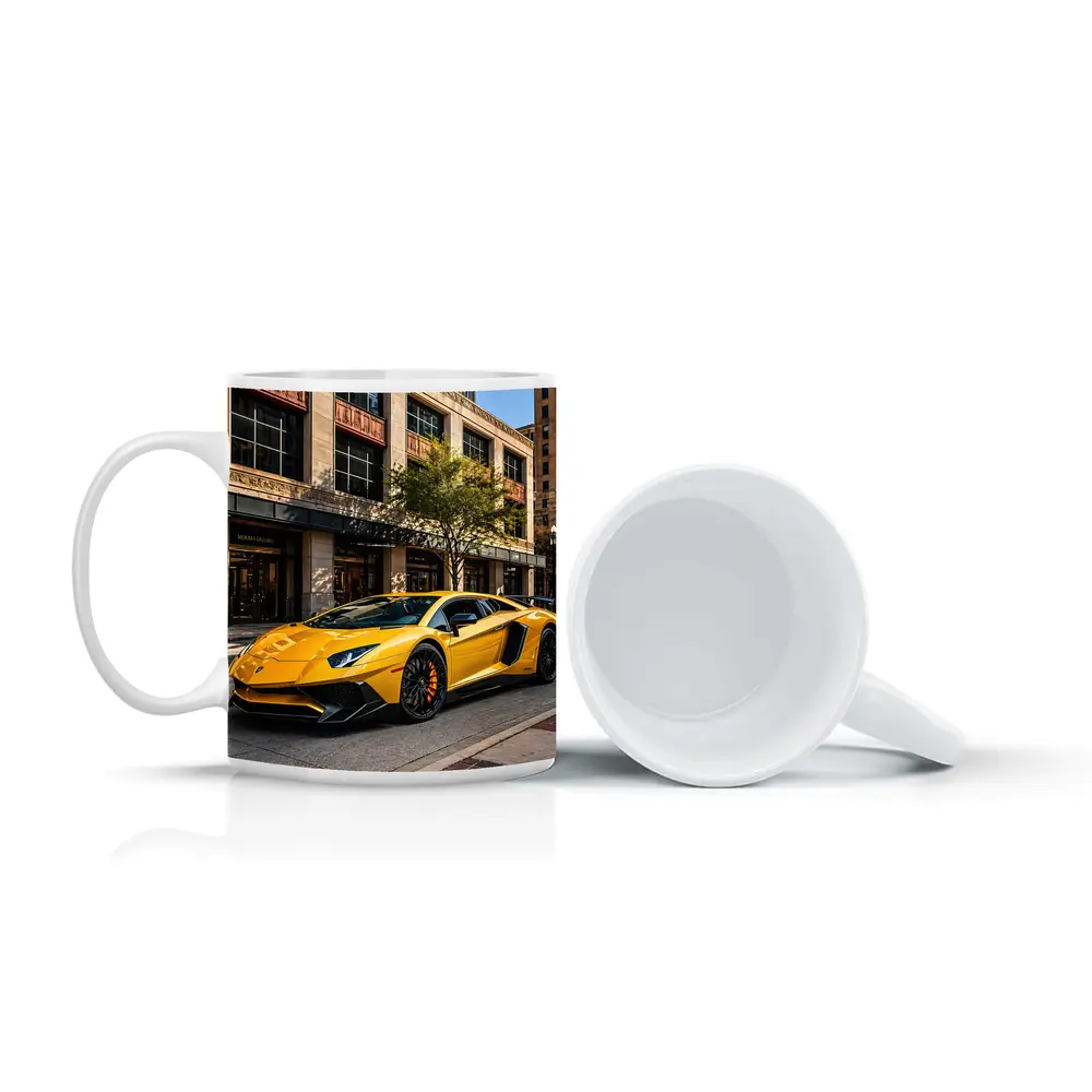 Lamborghini Aventador Yellow City Street – Mugs