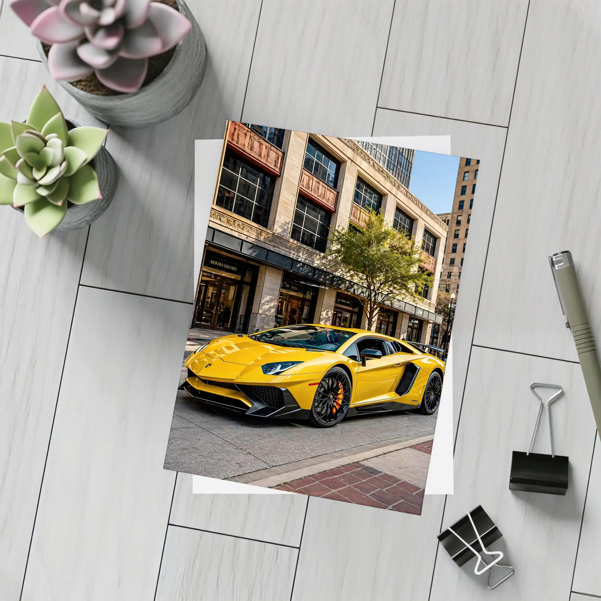 Lamborghini Aventador Yellow City Street – Postcards
