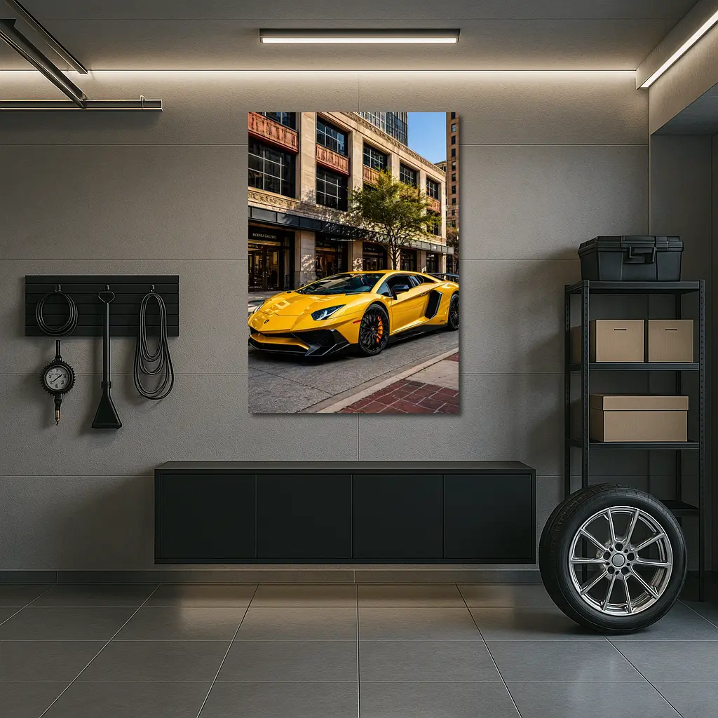 Lamborghini Aventador Yellow City Street – Wall Art