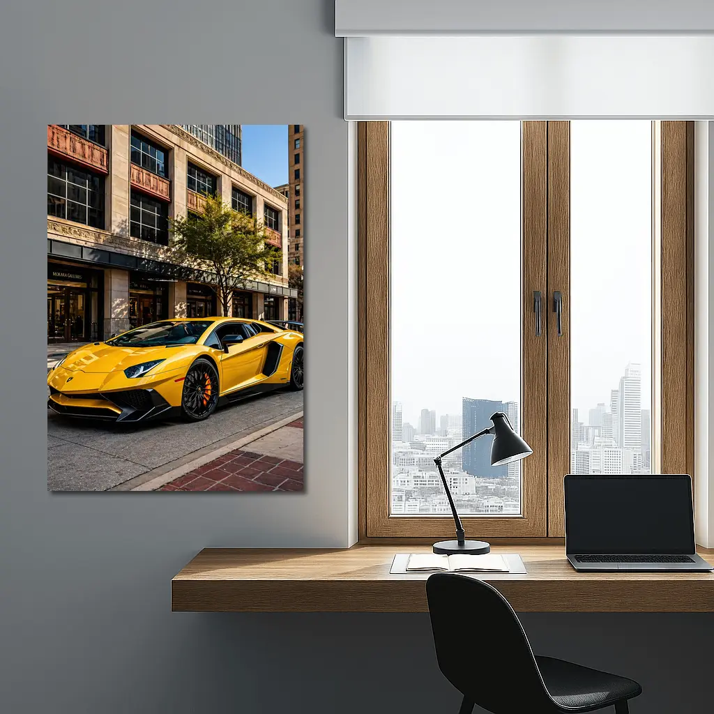 Lamborghini Aventador Yellow City Street – Wall Art