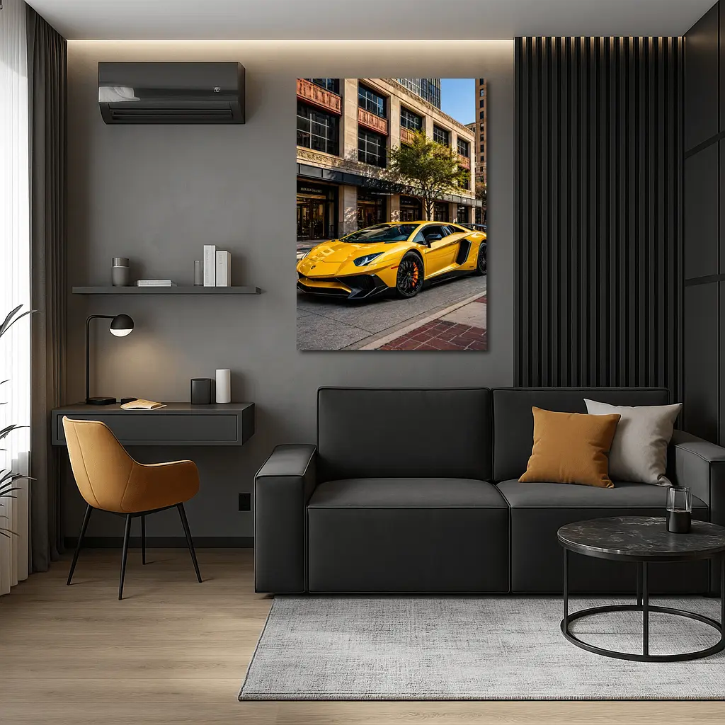 Lamborghini Aventador Yellow City Street – Wall Art
