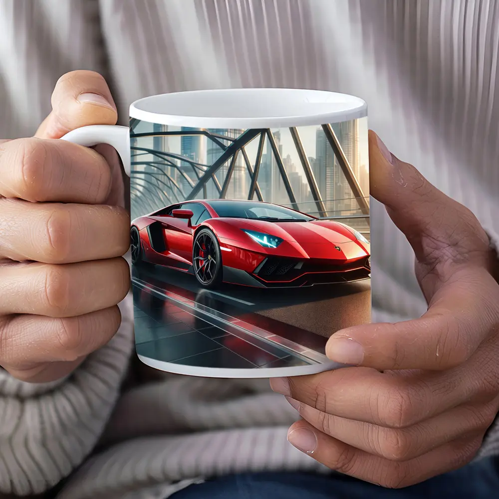 Lamborghini Aventador Red Supercar Dubai Skyline – Mugs
