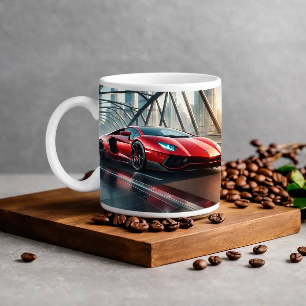 Lamborghini Aventador Red Supercar Dubai Skyline – Mugs