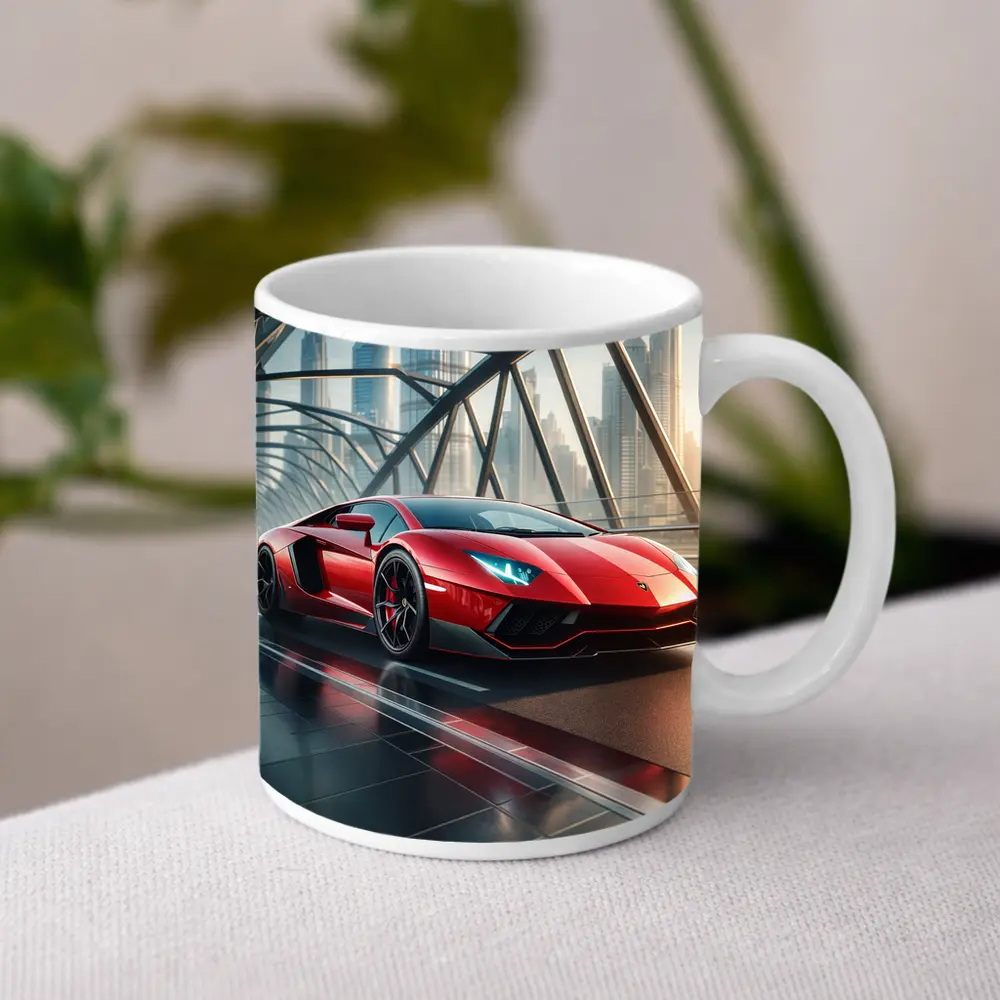 Lamborghini Aventador Red Supercar Dubai Skyline – Mugs