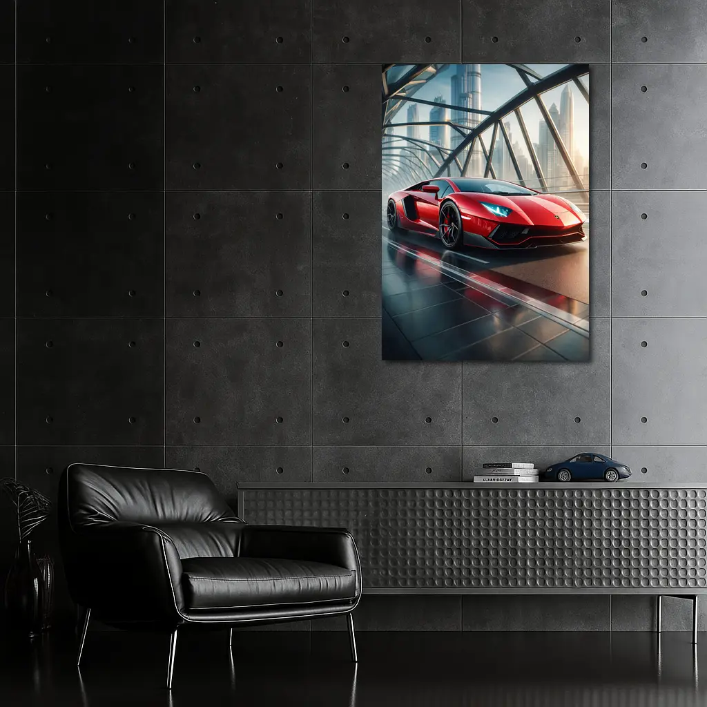 Lamborghini Aventador Red Supercar Dubai Skyline – Wall Art