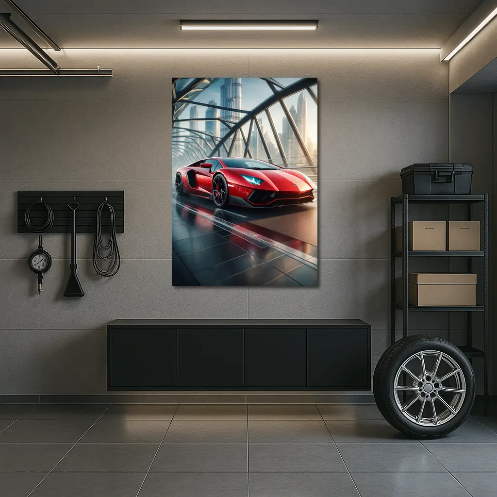 Lamborghini Aventador Red Supercar Dubai Skyline – Wall Art
