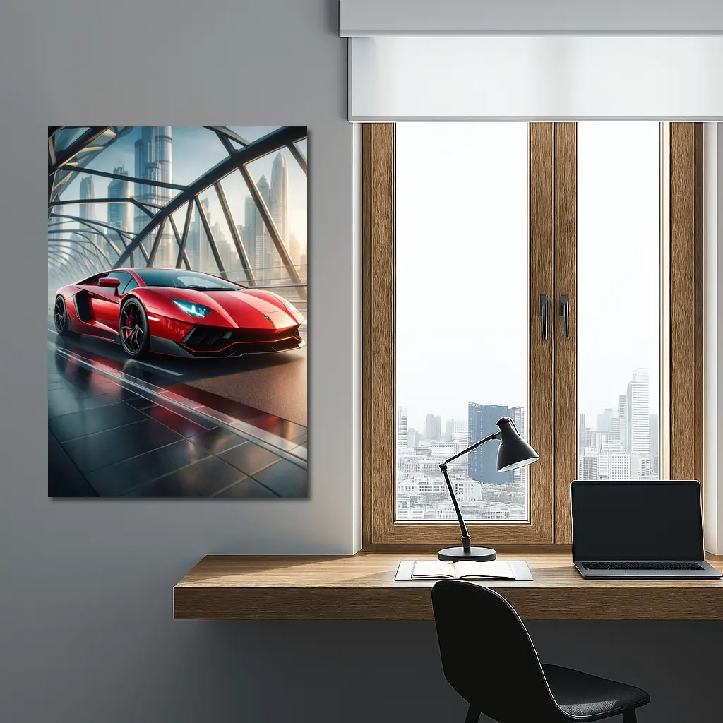 Lamborghini Aventador Red Supercar Dubai Skyline – Wall Art