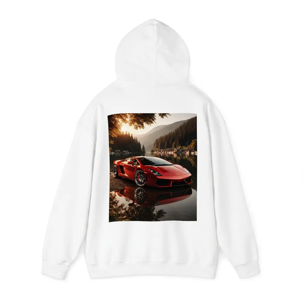 Lamborghini Gallardo Red Lake Sunset Scene – Hoodies